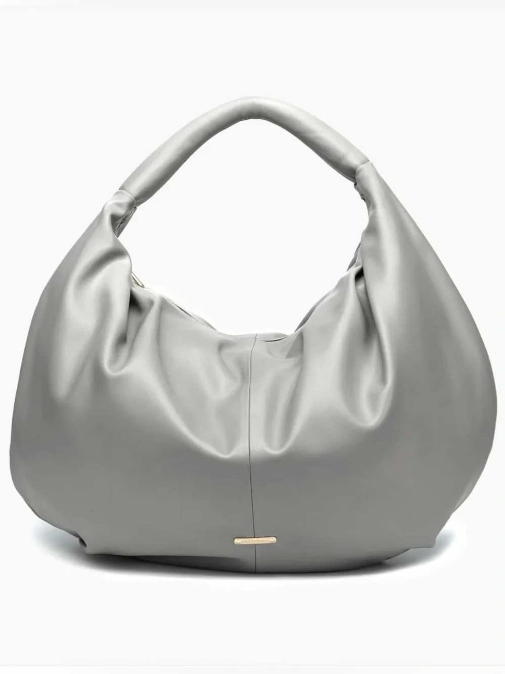 LIKE DREAMS Gray Crescent Hobo Shoulder Bag Gold Hardware Zip